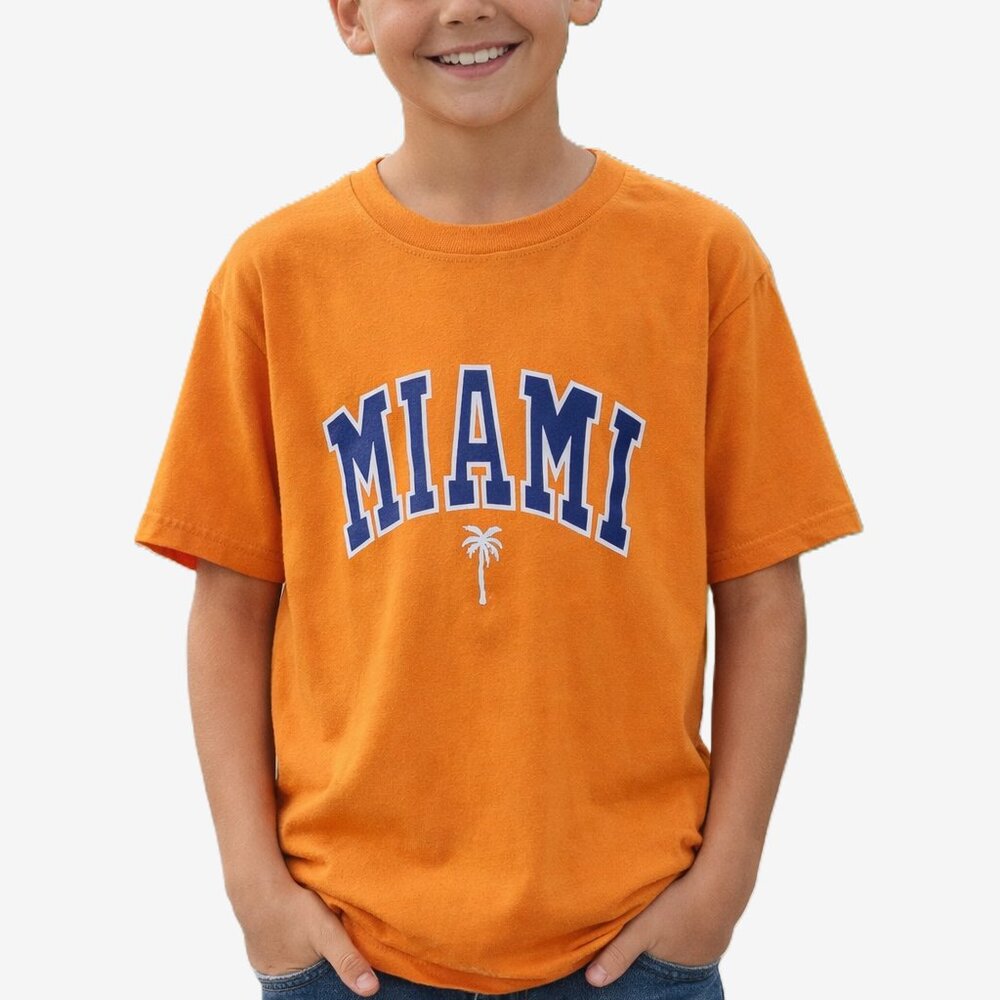 SHEIN Youth Large (10/12) Miami Orange Graphic Tee Short Sleeve